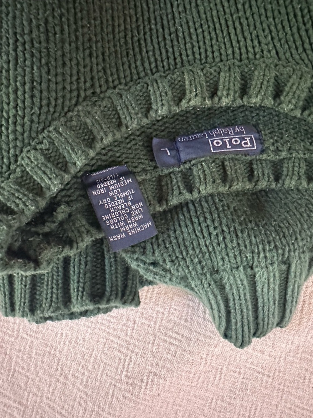 Vintage Polo by Ralph Lauren green American flag sweater, size L - Picture 9 of 11